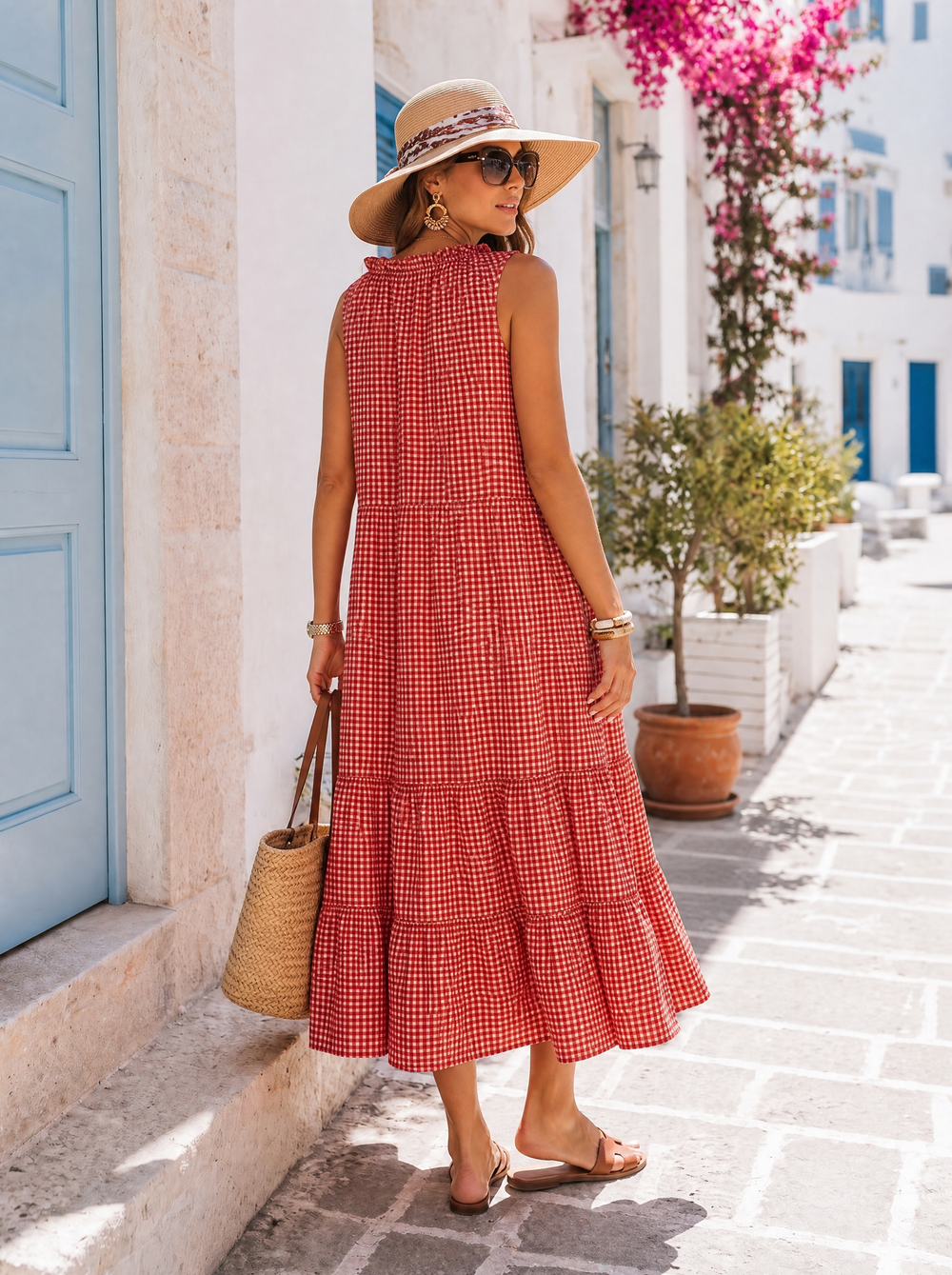 “TIFFANY”  Gingham Tiered Smock Dress