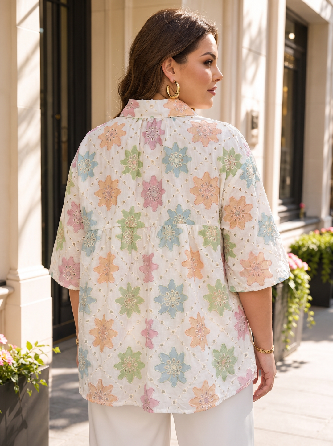 “KATIE” Broderie Anglaise Shirt floral pastel muticolour