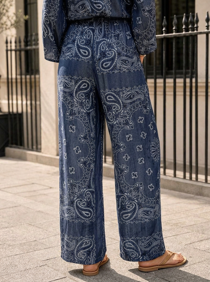 “SONIA” Bandana Print Denim Trousers denim blue