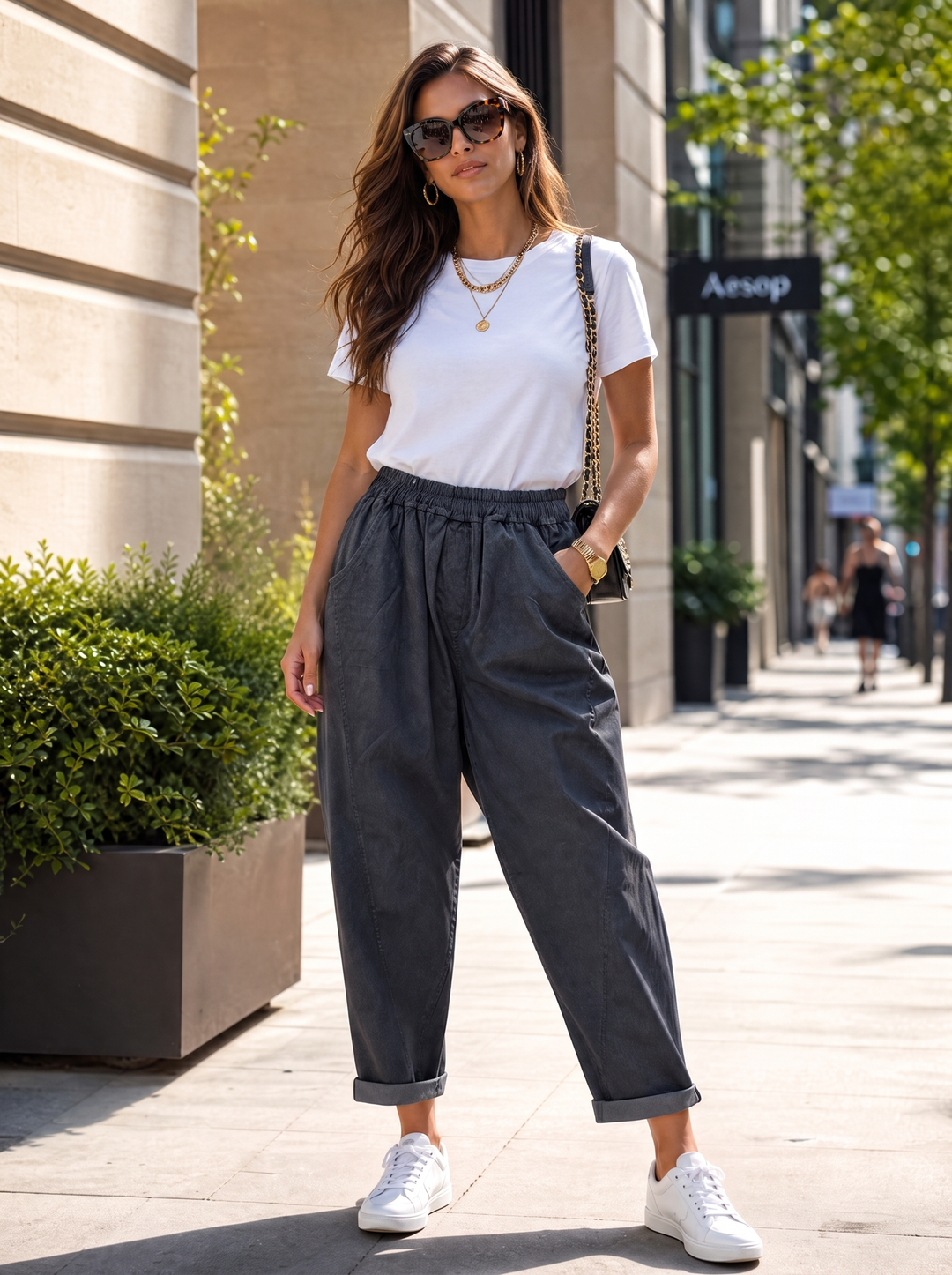 "MARTA” Relaxed Fit Acid Wash Trouser black