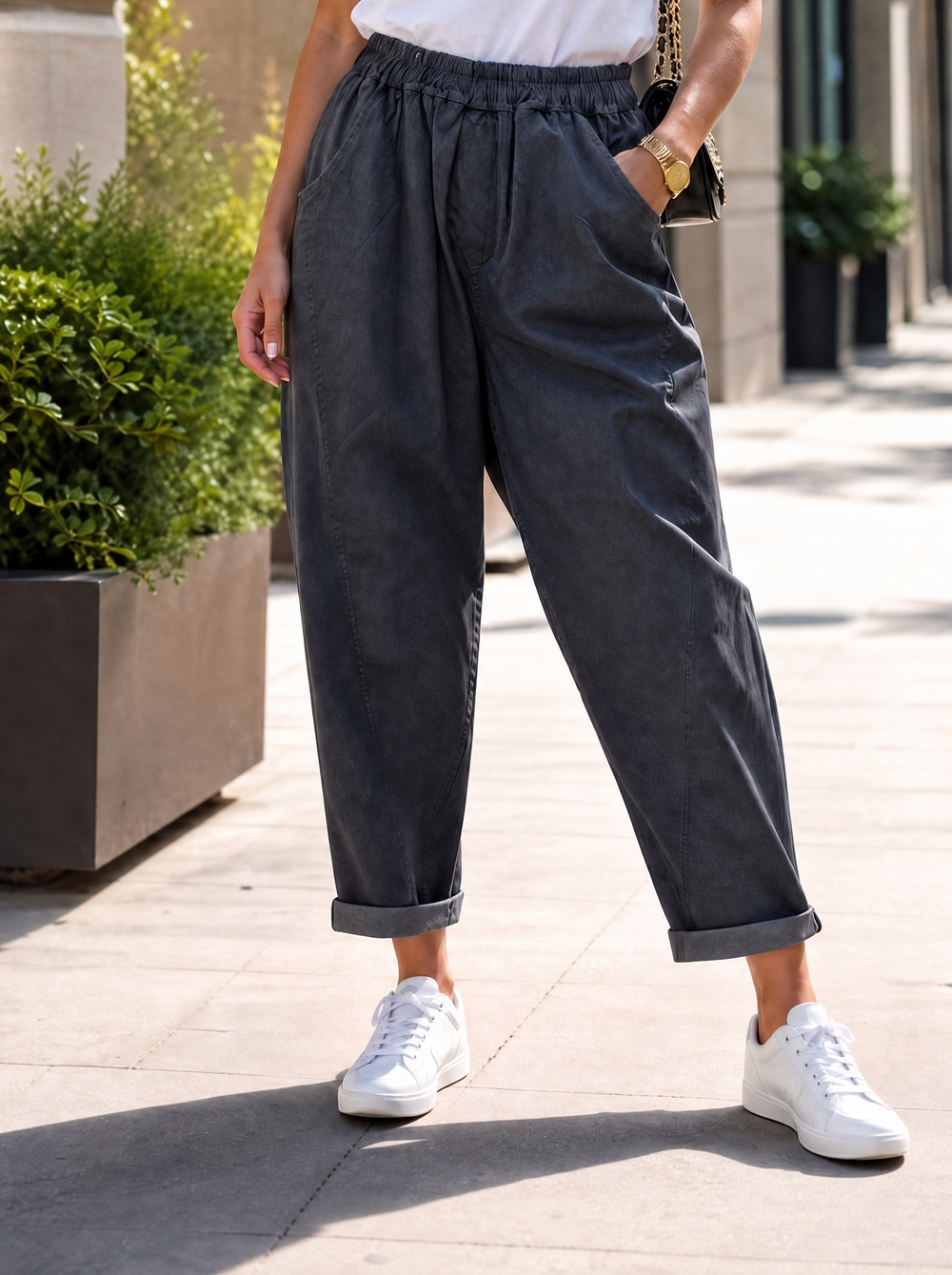 "MARTA” Relaxed Fit Acid Wash Trouser black