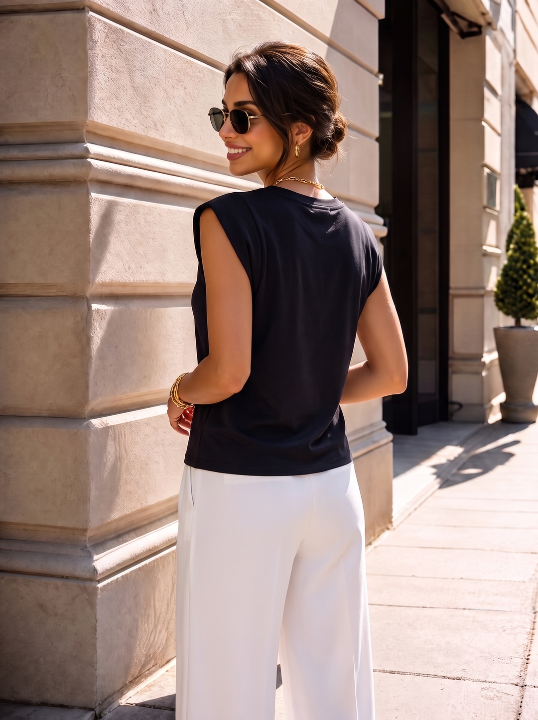 “PAMELA” Double Layered Cap Sleeve Top black