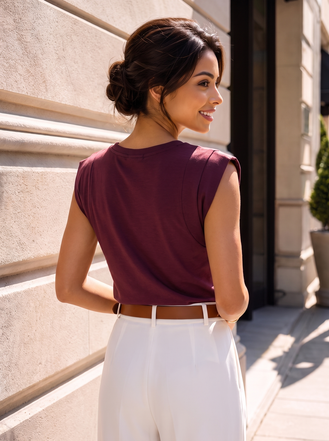 “PAMELA” Double Layered Cap Sleeve Top plum