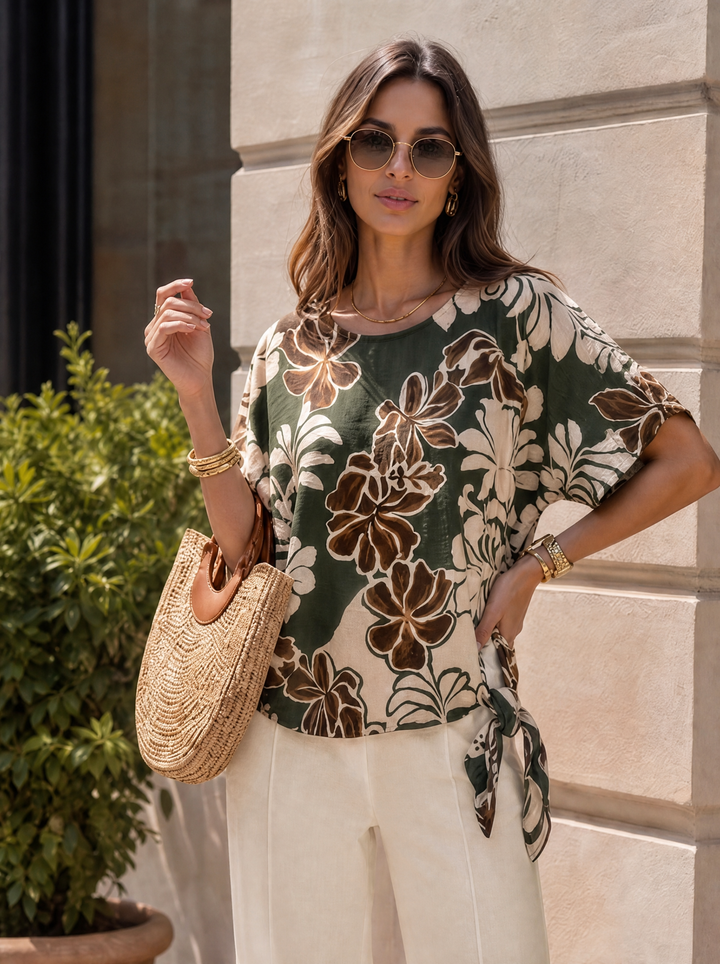 “BELLE” Floral Blouse khaki green