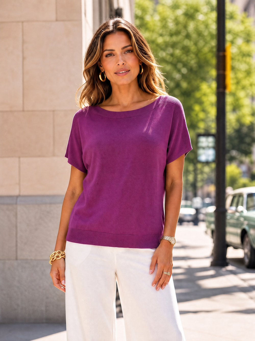 “ELLA” Fine Knit Top magenta