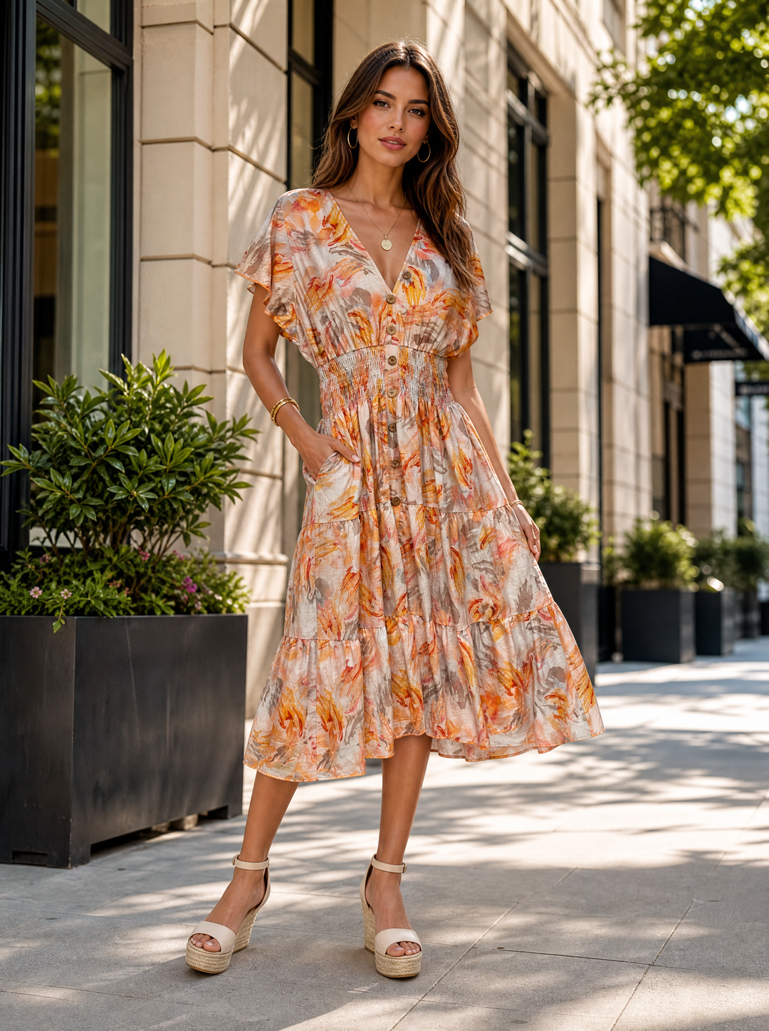 “PEYTON” Midi Length Dress orange