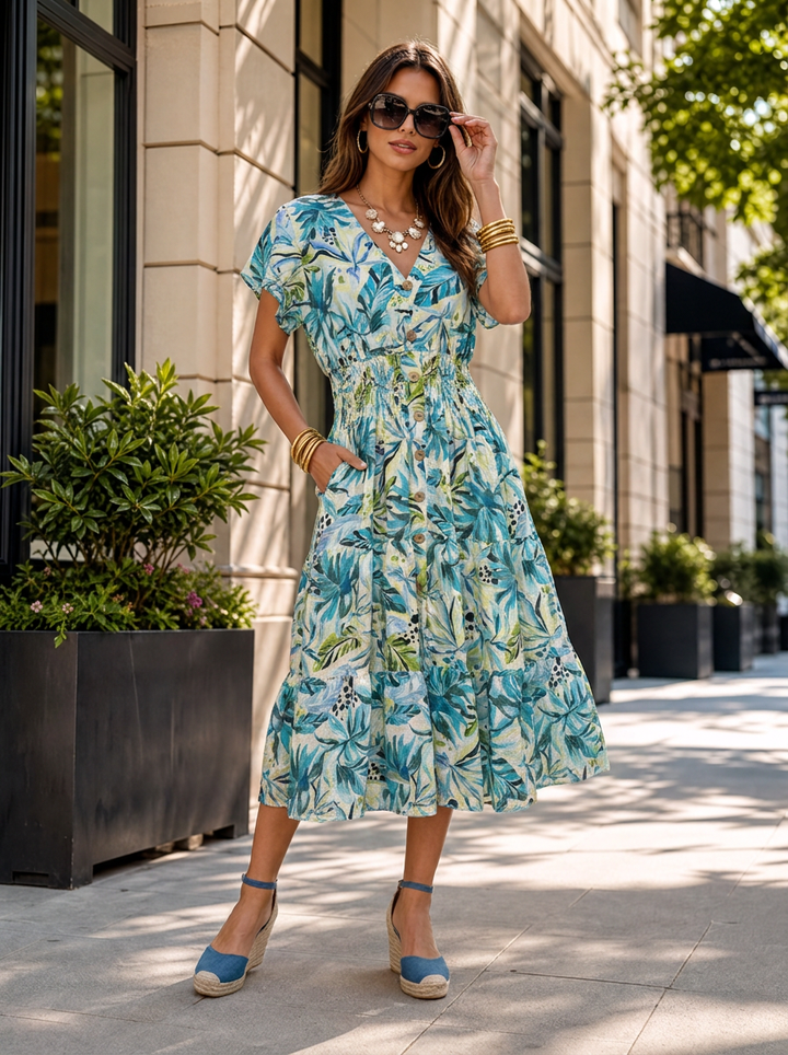 “PEYTON” Midi Length Dress aqua blue