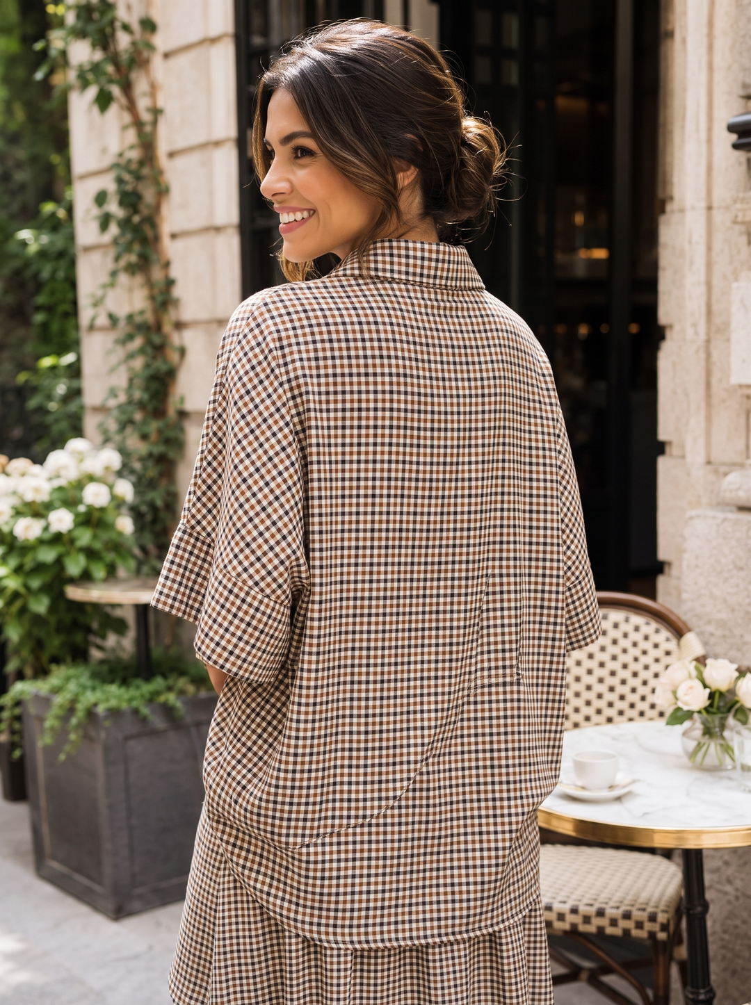 “STELLA Collection” Micro Gingham Oversized Shirt taupe
