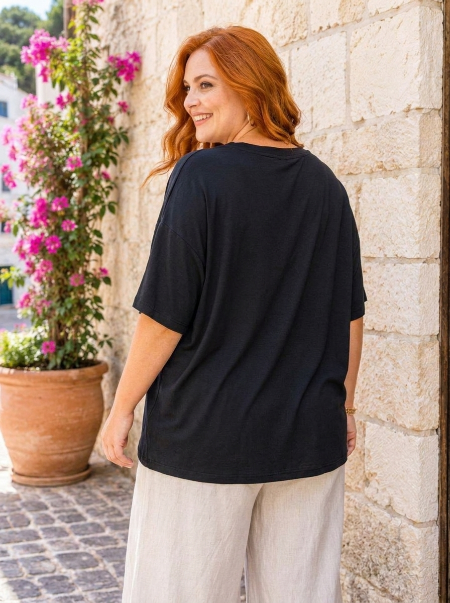“COURTNEY” Embellished Mesh Panel Oversized Top  black