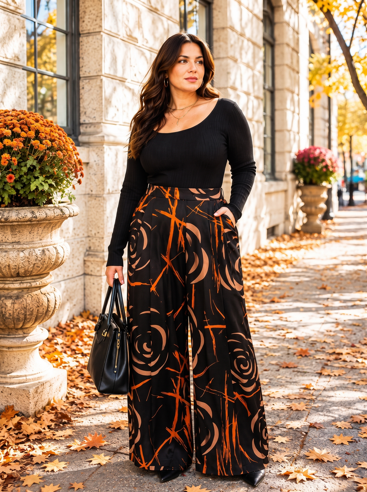 “WILLOW Collection” Pattern Trousers Rose Print