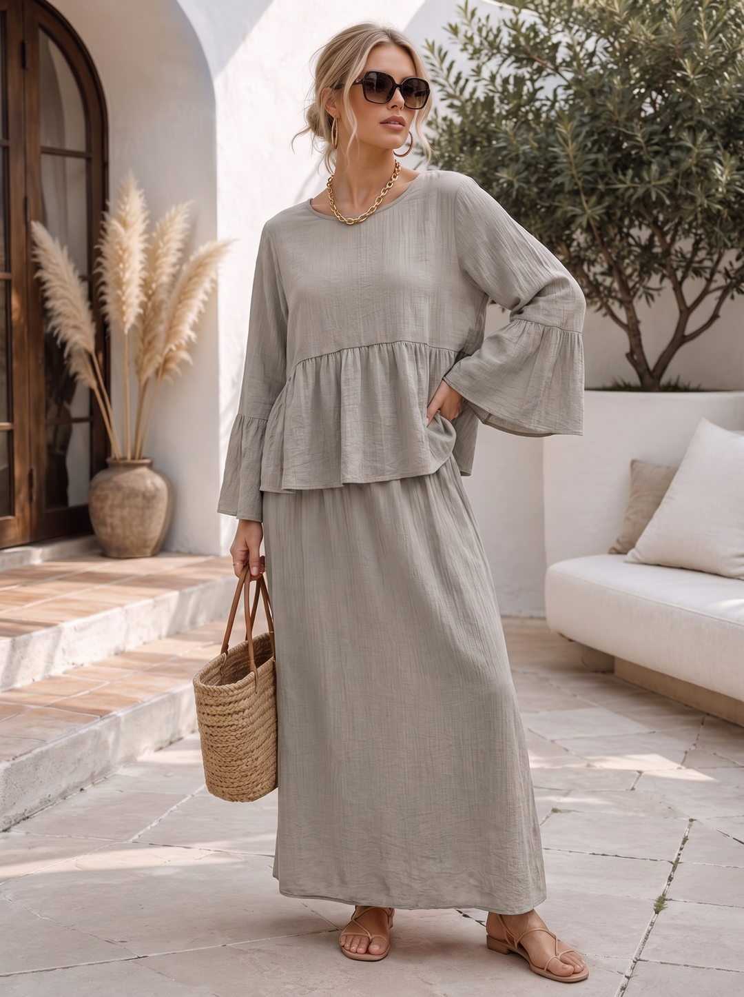 “KAYLEE” Frill Sleeve Co-Ord mocha