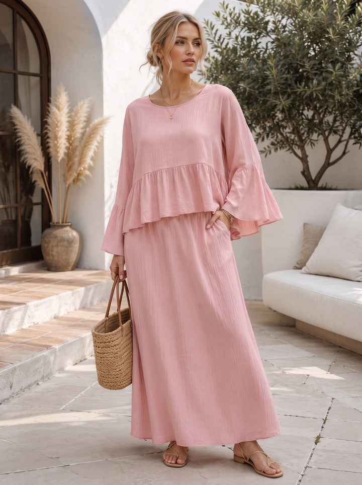 “KAYLEE” Frill Sleeve Co-Ord pink