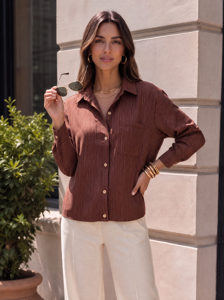 “LAURA” Micro Check Button Through Shirt dark rust