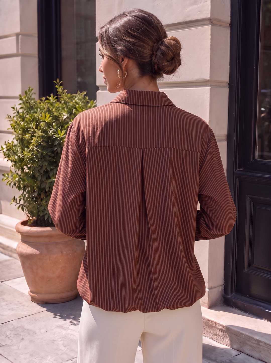 “LAURA” Micro Check Button Through Shirt dark rust