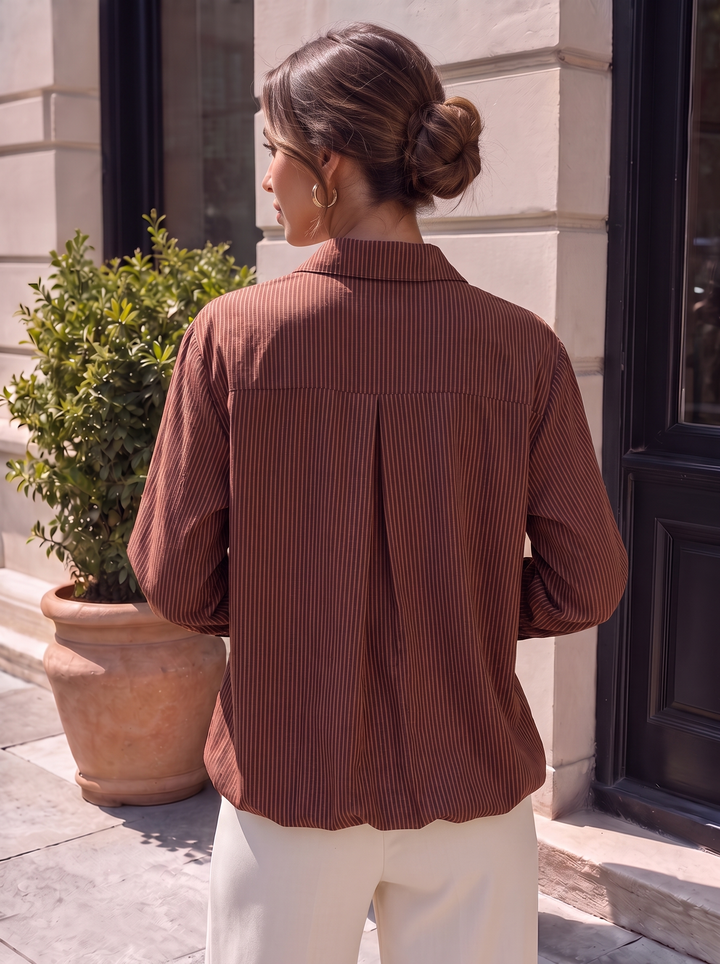 “LAURA” Micro Check Button Through Shirt dark rust
