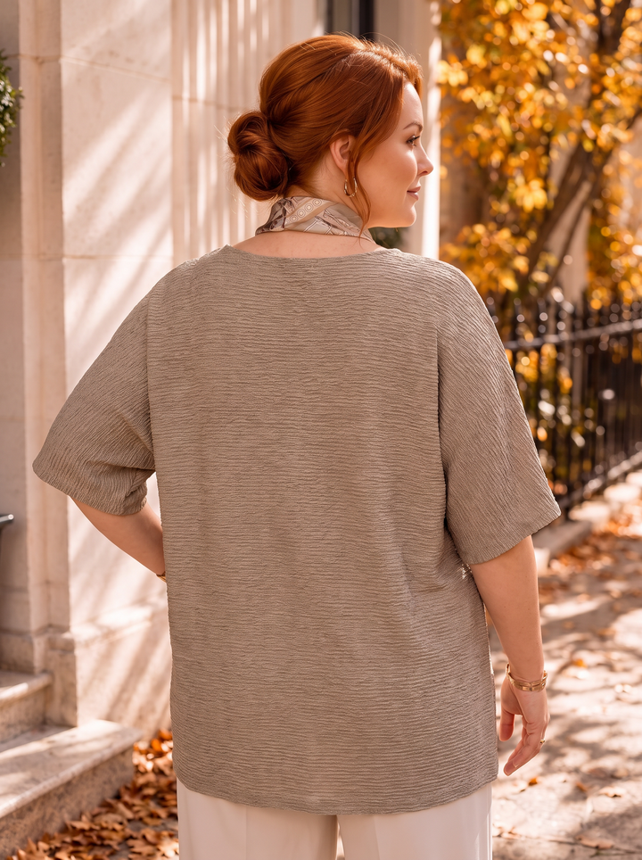 “GWEN” Relaxed Fit Fine Knit Top With Scarf