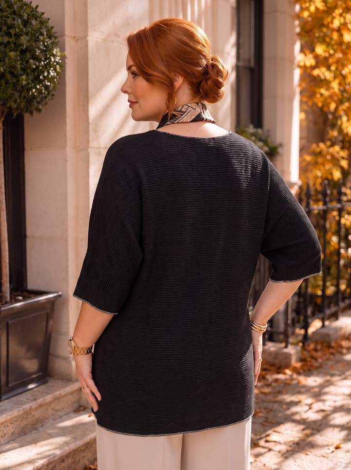 “GWEN” Relaxed Fit Fine Knit Top With Scarf