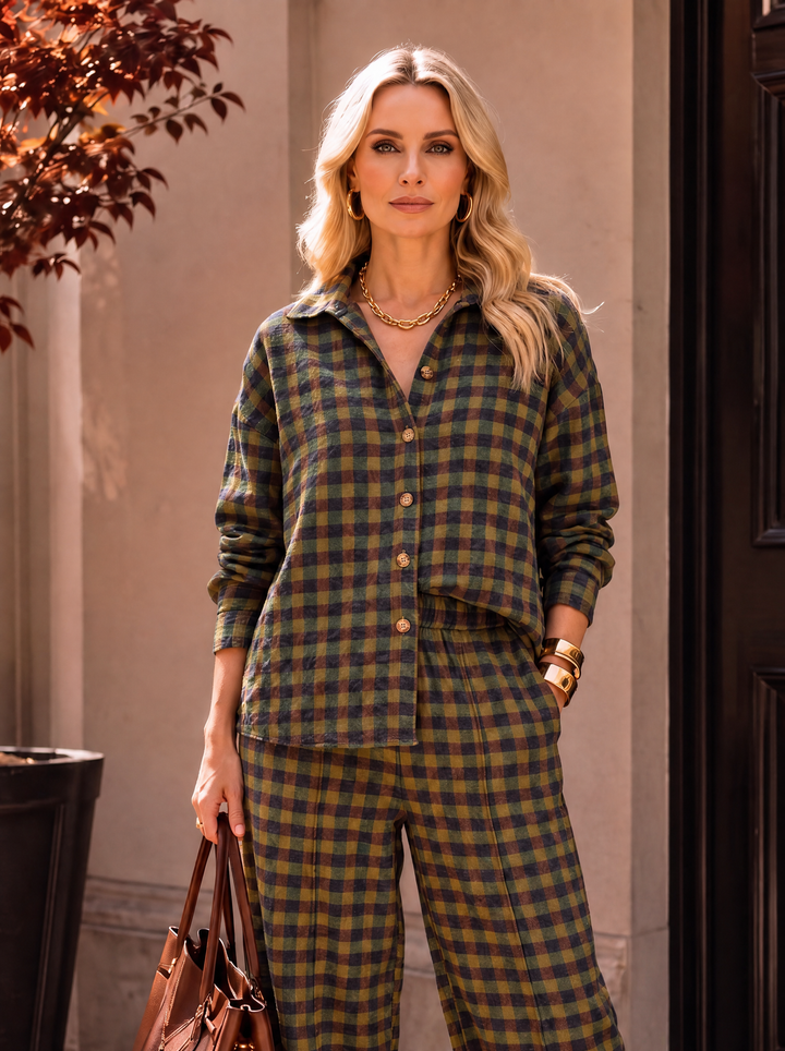 “GINA Collection” Heritage Check Print Shirt khaki green