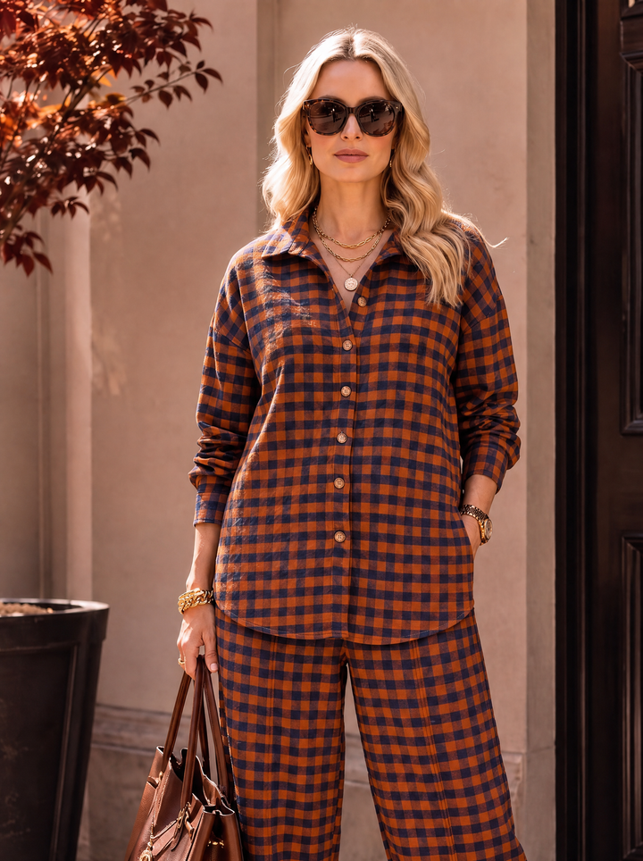 “GINA Collection” Heritage Check Print Shirt rust orange