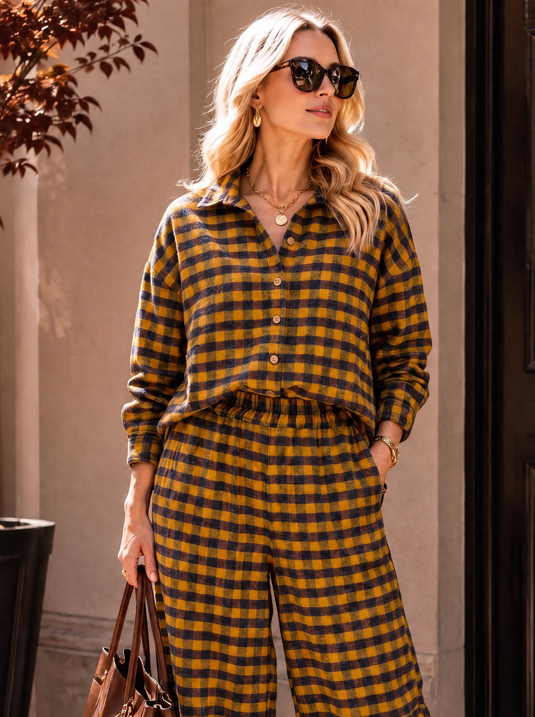 “GINA Collection” Heritage Check Print Shirt mustard
