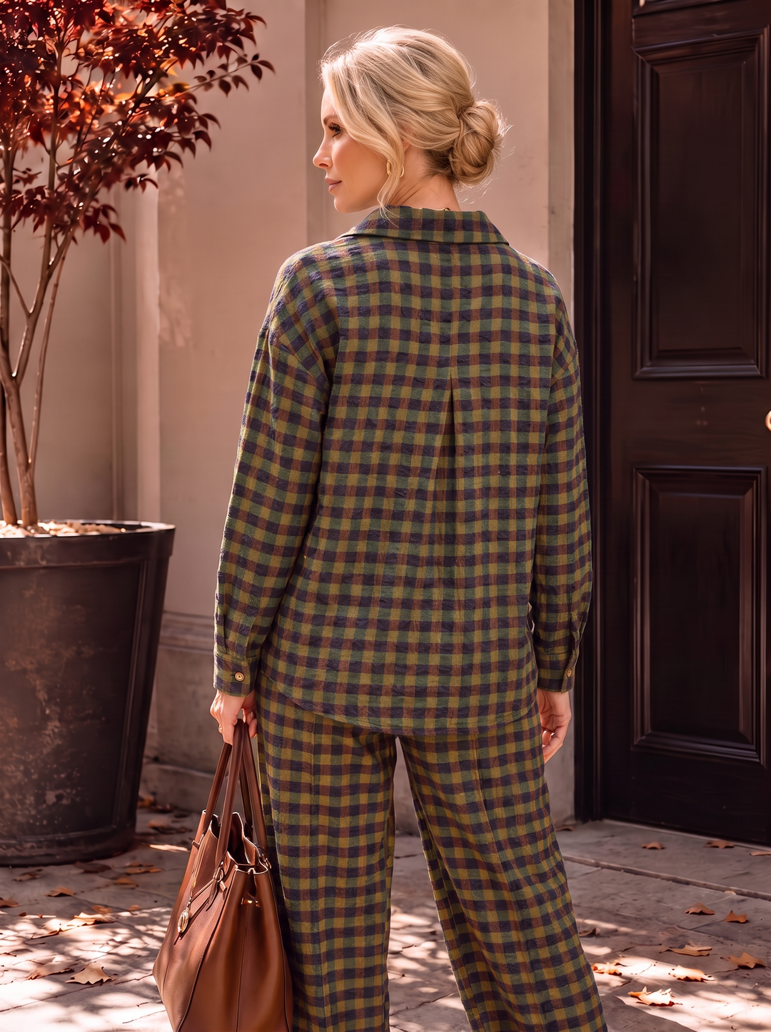 “GINA Collection” Heritage Check Print Shirt khaki green