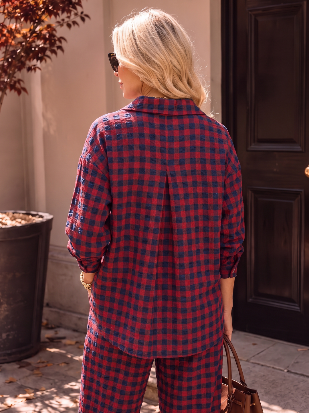 “GINA Collection” Heritage Check Print Shirt burgundy
