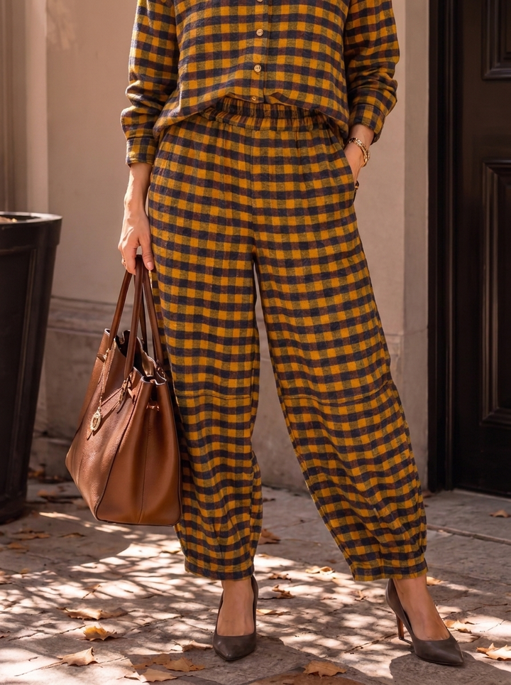 “GINA Collection” Heritage Check Print Trousers mustard