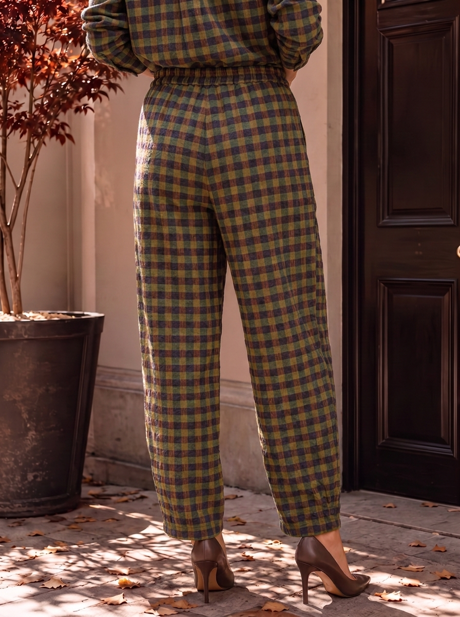 “GINA Collection” Heritage Check Print Trousers khaki green