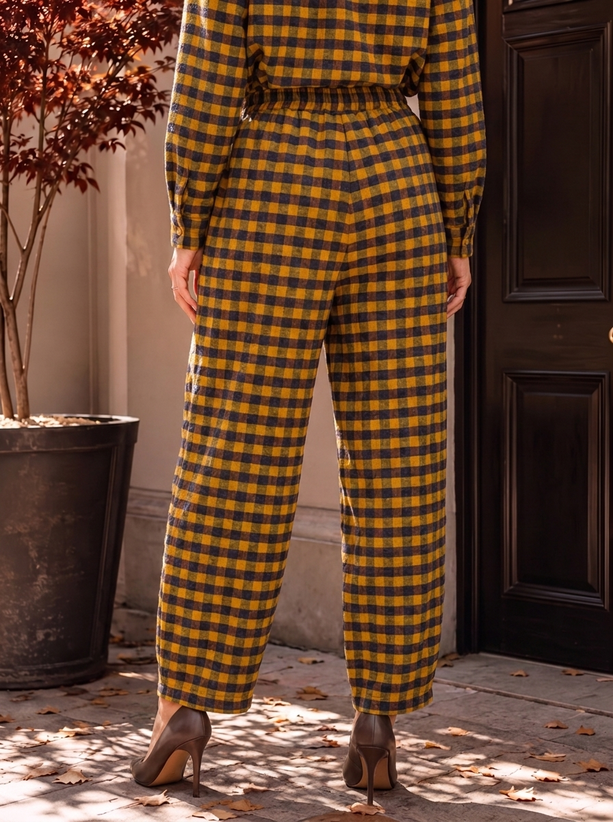 “GINA Collection” Heritage Check Print Trousers mustard