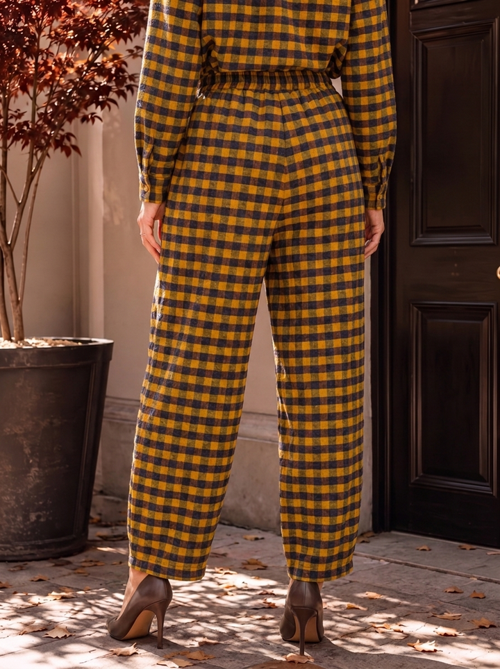 “GINA Collection” Heritage Check Print Trousers mustard