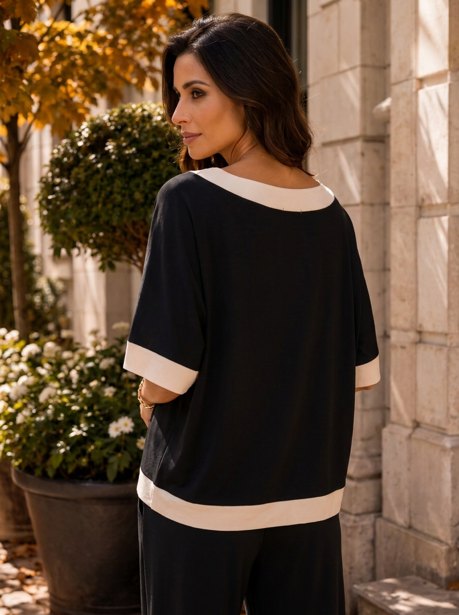 “LUNA Collection”  Contrast Top black