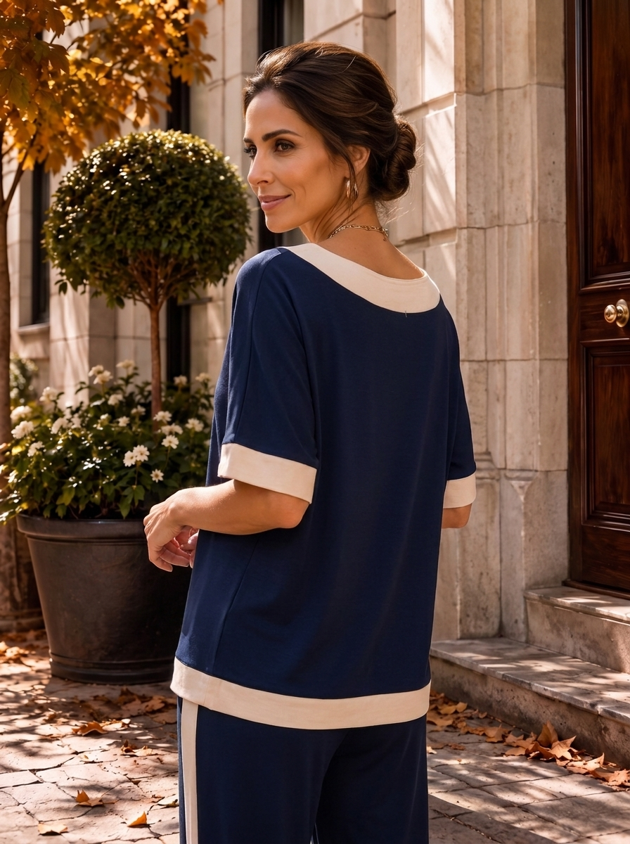 “LUNA Collection”  Contrast Top navy