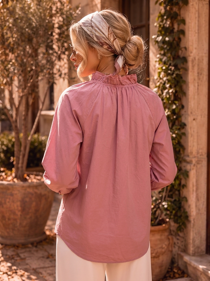 “LILAH” Poets Tie Neck  Blouse rose pink