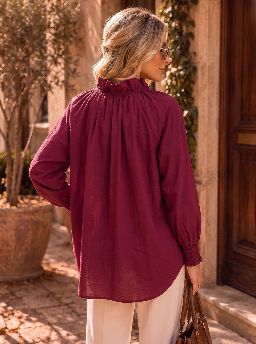 “LILAH” Poets Tie Neck  Blouse burgundy