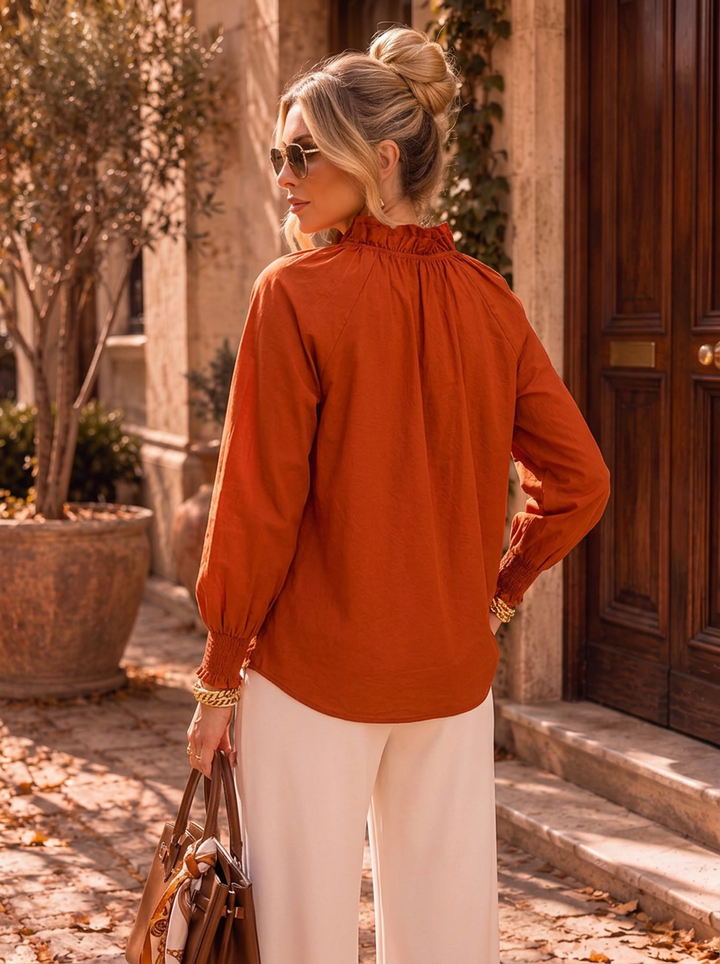 “LILAH” Poets Tie Neck  Blouse rust orange