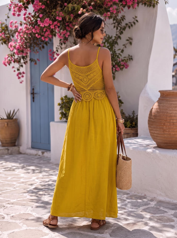 “HAZEL” Crochet Detail Maxi Dress mustard