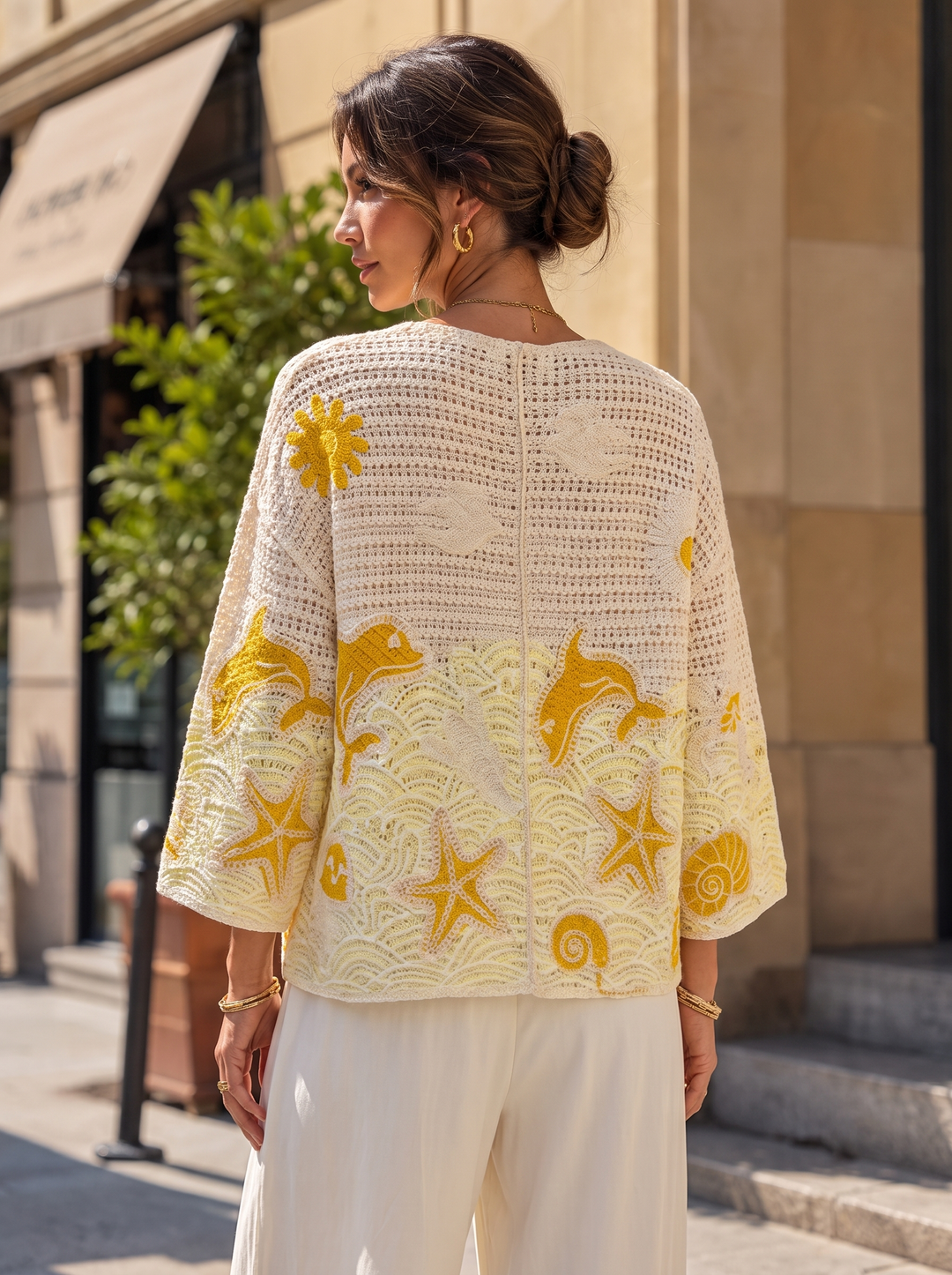 “EMILY” Seaside Emmbriodered Crochet Kimono Ivory lemon