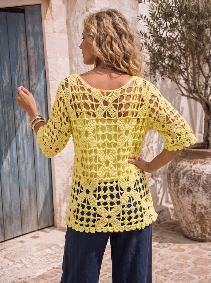 “PALOMA” Crochet Tunic Top With Vest yellow