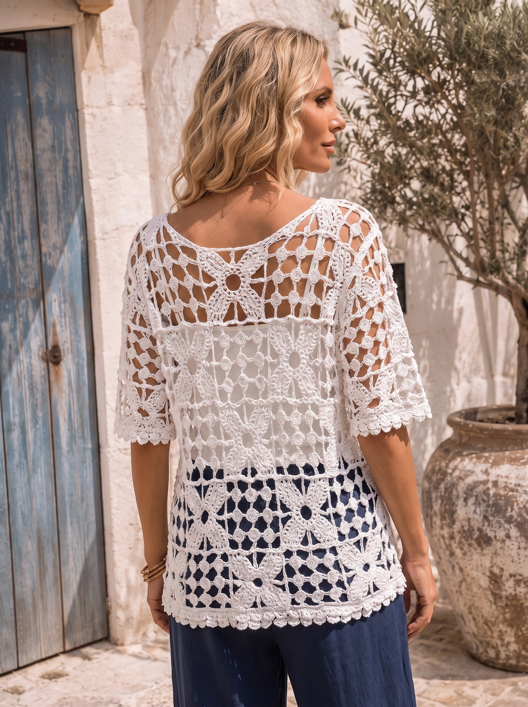 “PALOMA” Crochet Tunic Top With Vest white