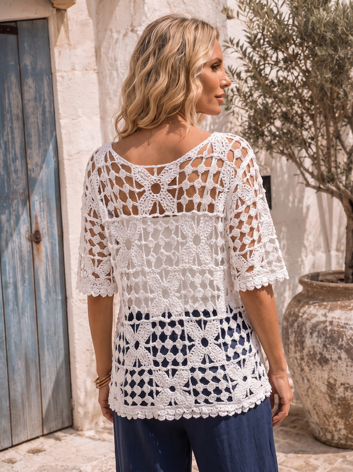 “PALOMA” Crochet Tunic Top With Vest white