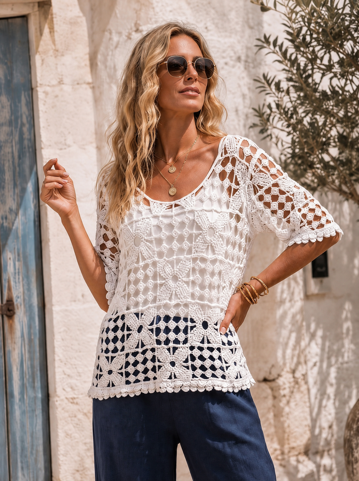 “PALOMA” Crochet Tunic Top With Vest white