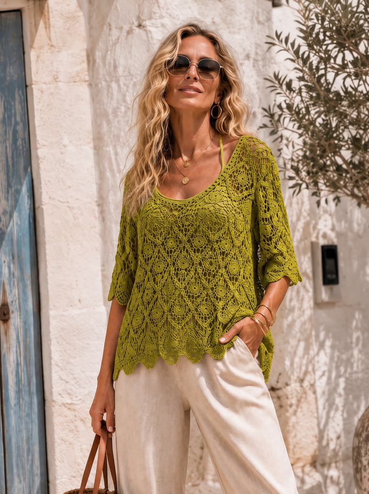 “PALOMA” Crochet Tunic Top With Vest lime green
