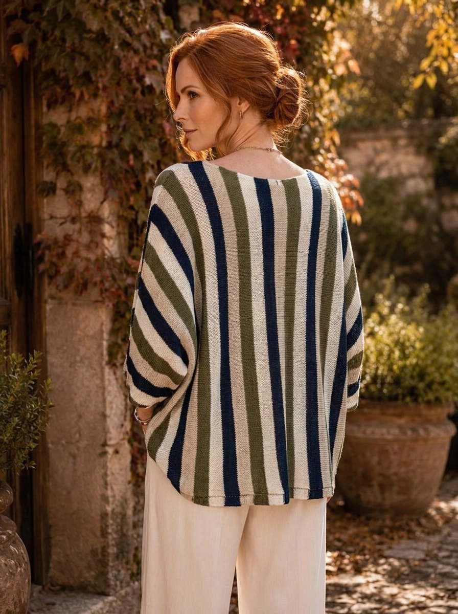 “HOLLY” Asymemetric Stripe Crossover Jumper navy olive