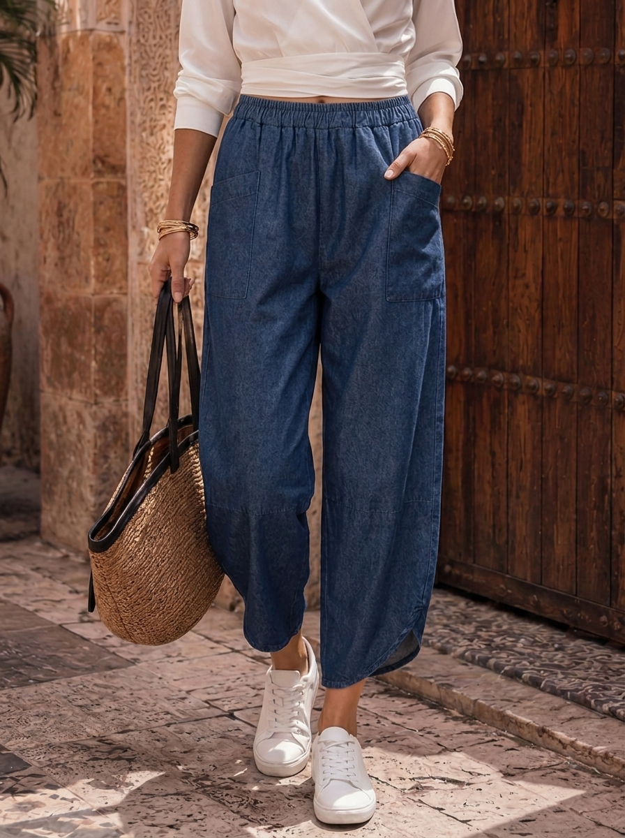 "ERIN” Cotton Barrel Trouser dark denim
