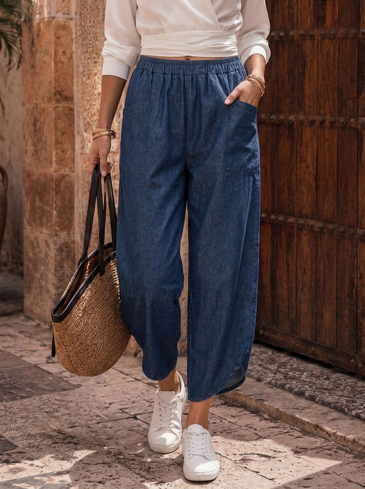 "ERIN” Cotton Barrel Trouser dark denim