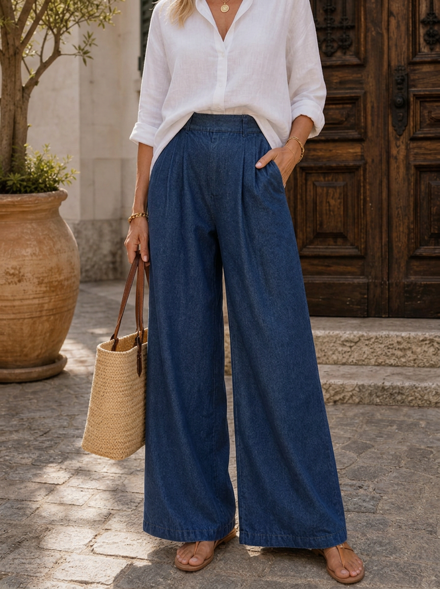 “CARMELA” Denim Wide Leg Trousers dark denim