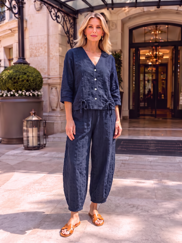 “FLORENTINE Collection” Textured  Check Trousers navy
