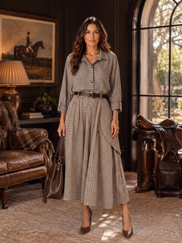 “STELLA Collection” Micro Gingham Shirt  taupe
