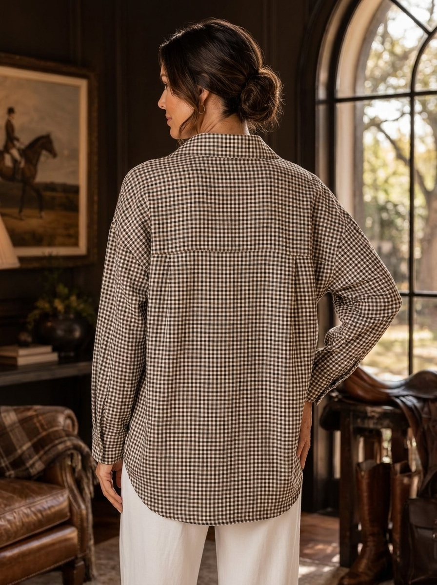“STELLA Collection” Micro Gingham Shirt  taupe