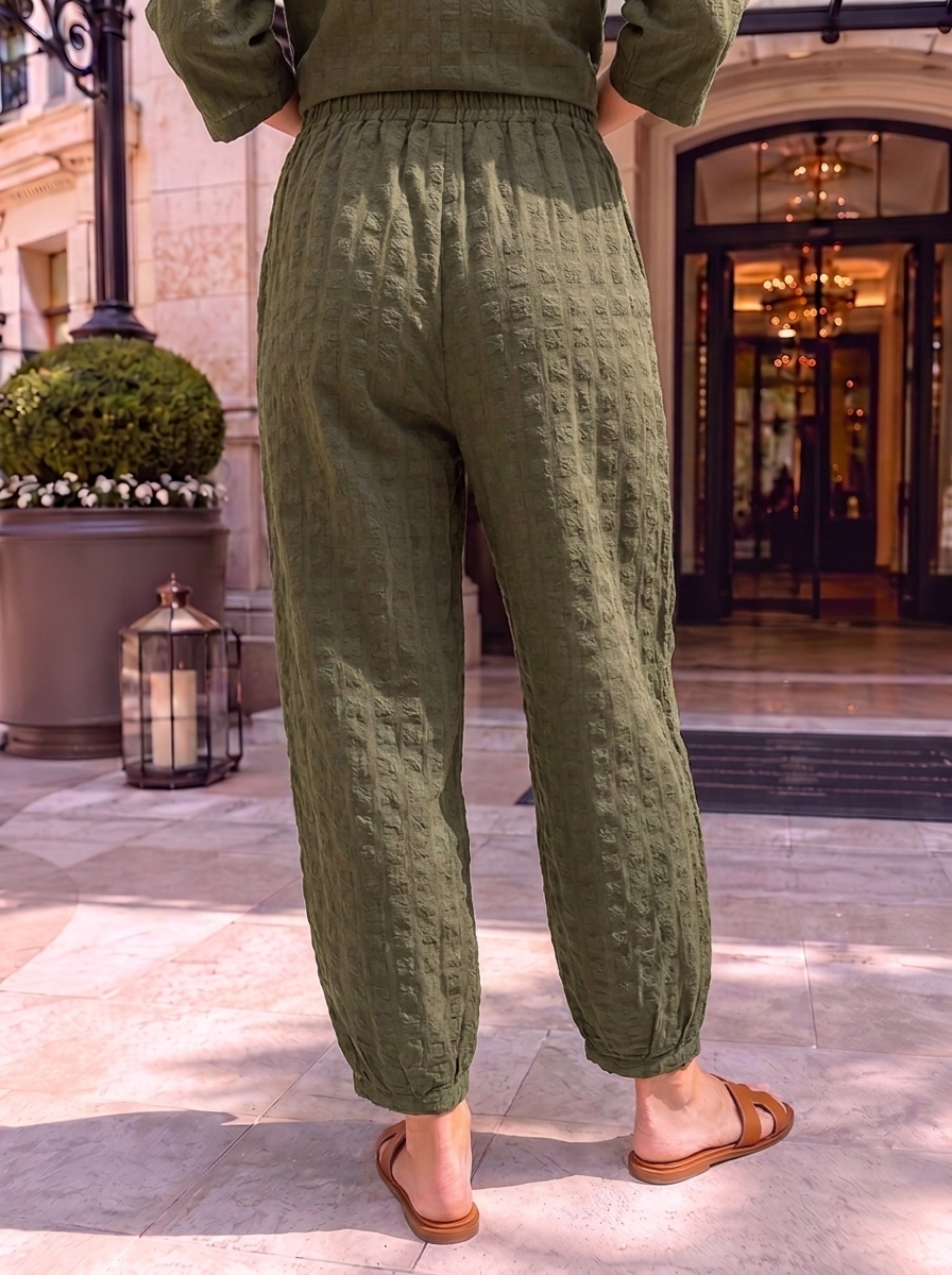 “FLORENTINE Collection” Textured  Check Trousers khaki